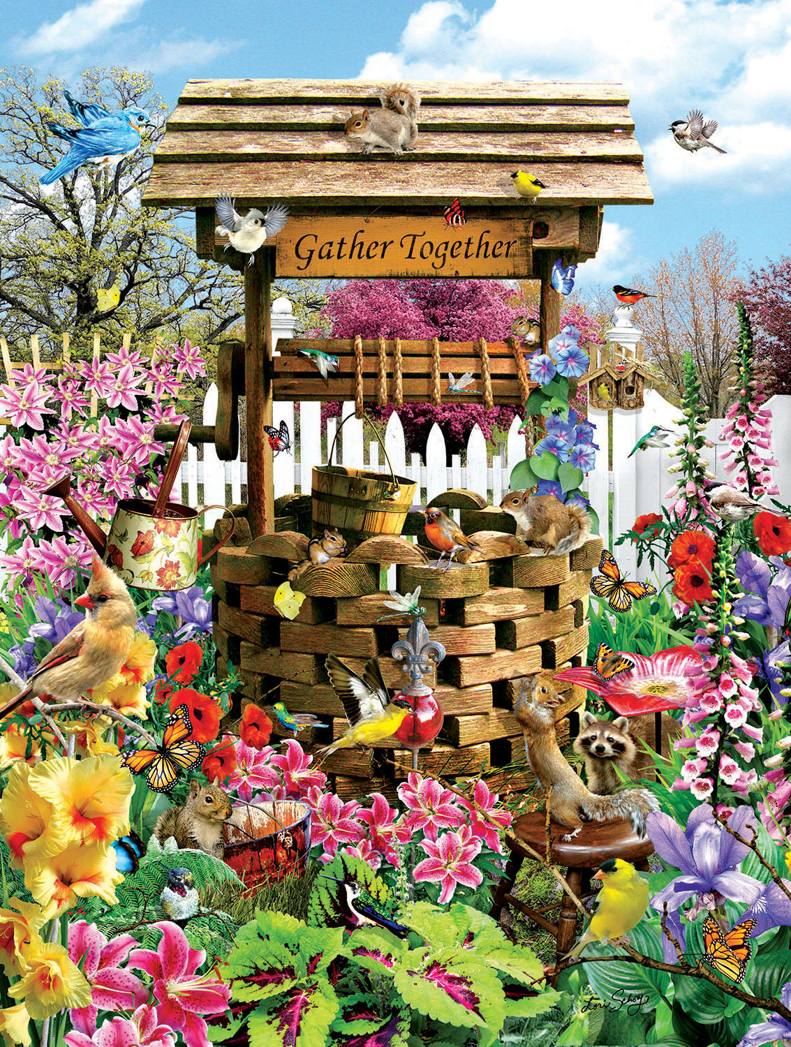 Birds at the Wishing Well - 1000 Piece Jigsaw Puzzle