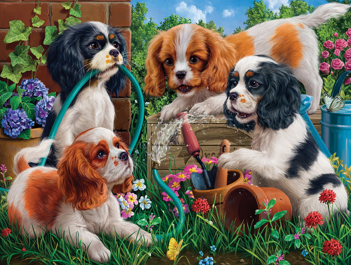 Pups in the Garden - 1000 Piece Jigsaw Puzzle