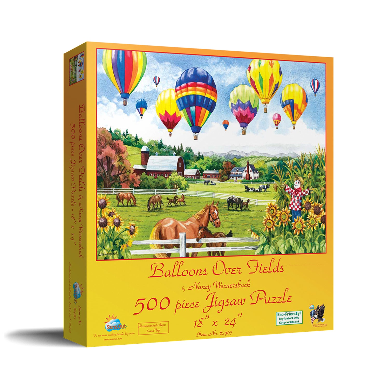 Balloons Over Fields - 500 Piece Jigsaw Puzzle