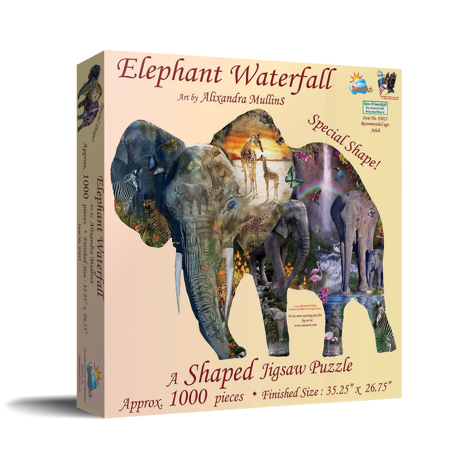 Elephant Waterfall - Shaped 1000 Piece Jigsaw Puzzle