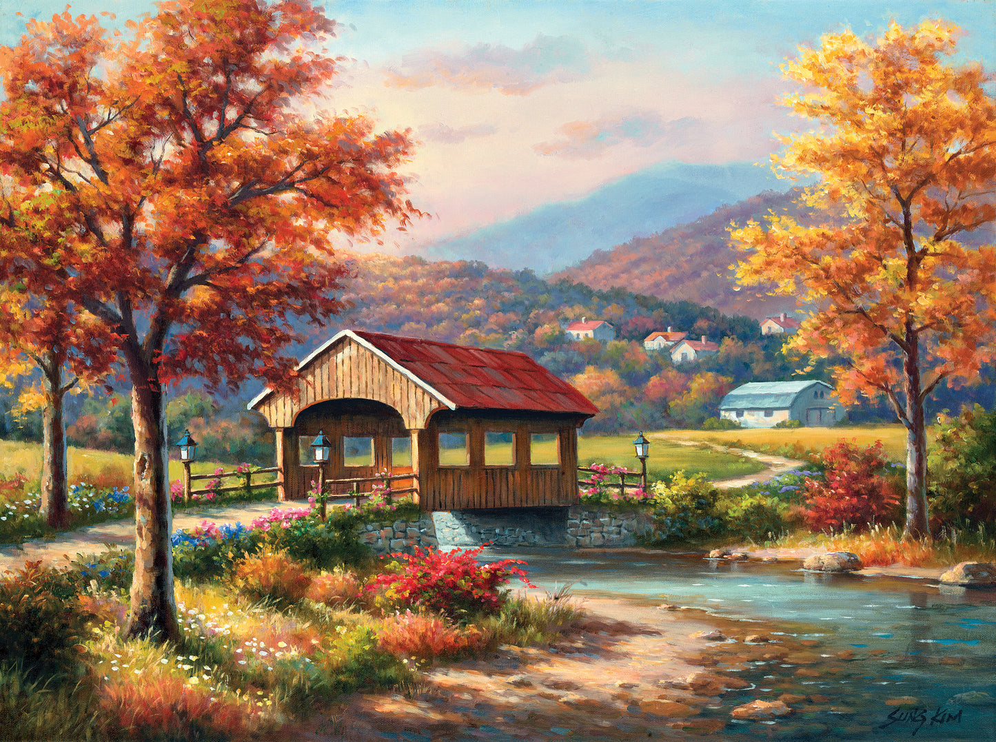 Fall at the Covered Bridge - 1000 Piece Jigsaw Puzzle