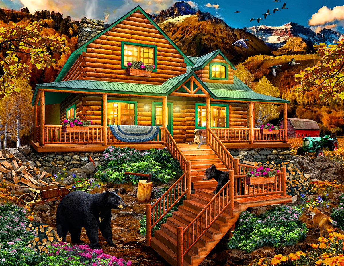 Mountain Cabin Visitors - 1000 Large Piece Jigsaw Puzzle