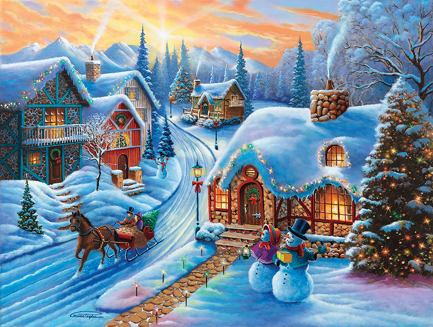 Sunset Christmas Village - 500 Piece Jigsaw Puzzle