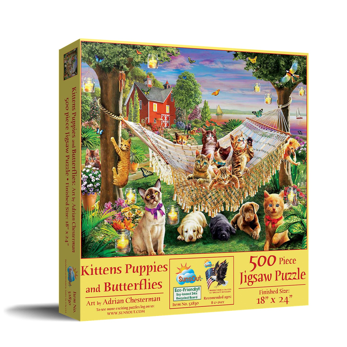 Kittens Puppies and Butterflies - 500 Piece Jigsaw Puzzle