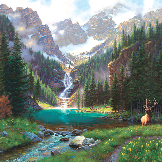 Elk at the Waterfall - 1000 Piece Jigsaw Puzzle