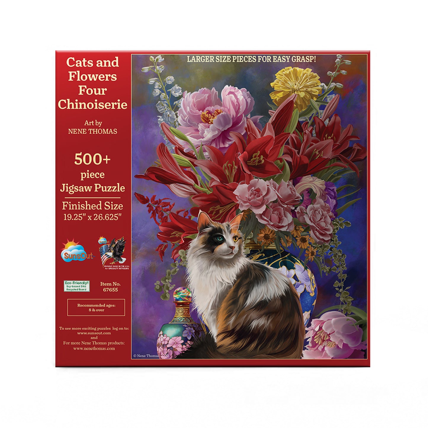 Cats and Flowers Four Chinoiserie - 500 Large Piece Jigsaw Puzzle