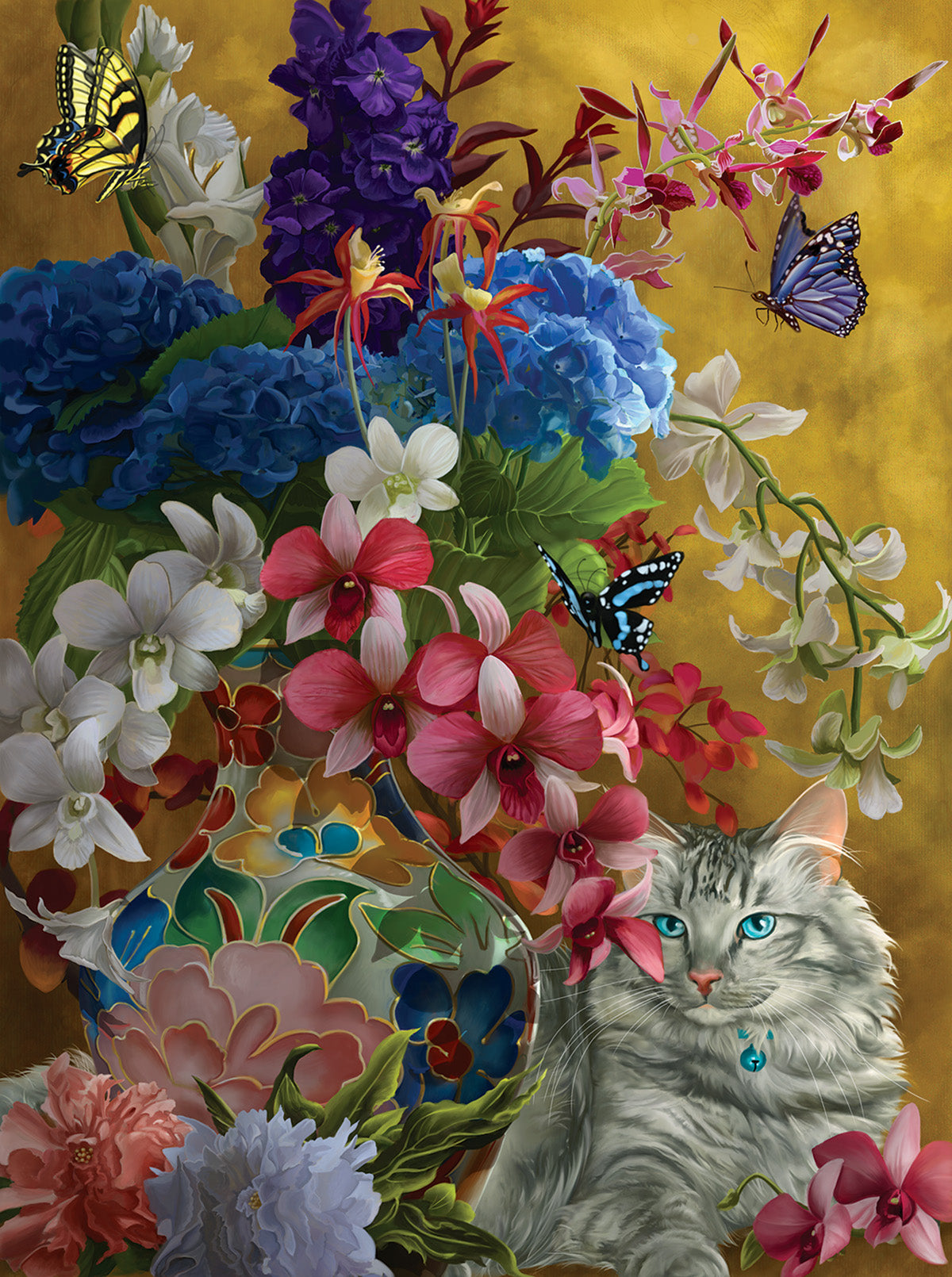 Gilded Cats And Flowers - 1000 Piece Jigsaw Puzzle