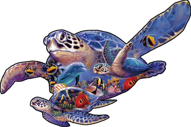 Swimming Lesson (sea turtle shape) - Shaped 1000 Piece Jigsaw Puzzle