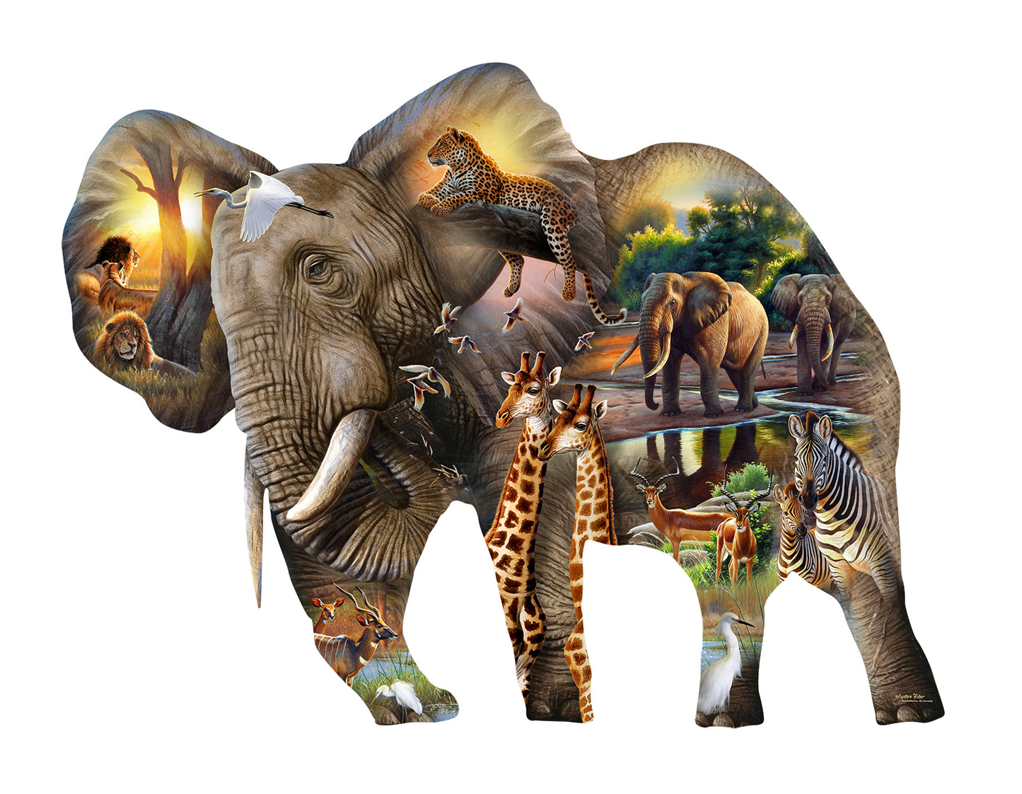 Elephant Habitat - Shaped 1000 Piece Jigsaw Puzzle