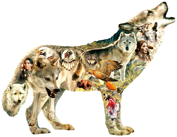 Native American Wolf - Shaped 750 Piece Jigsaw Puzzle