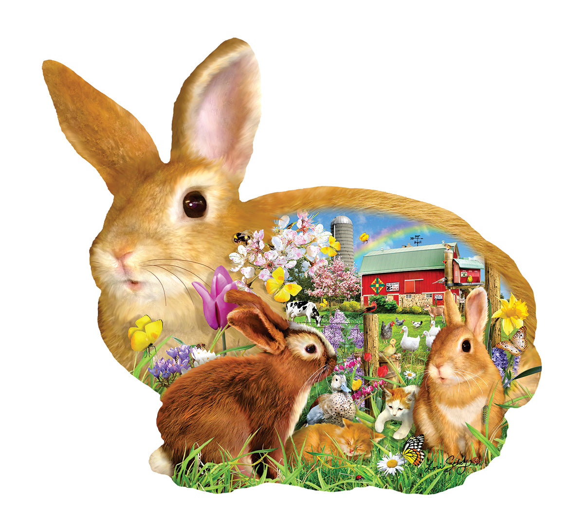 Springtime Bunnies - Shaped 1000 Piece Jigsaw Puzzle