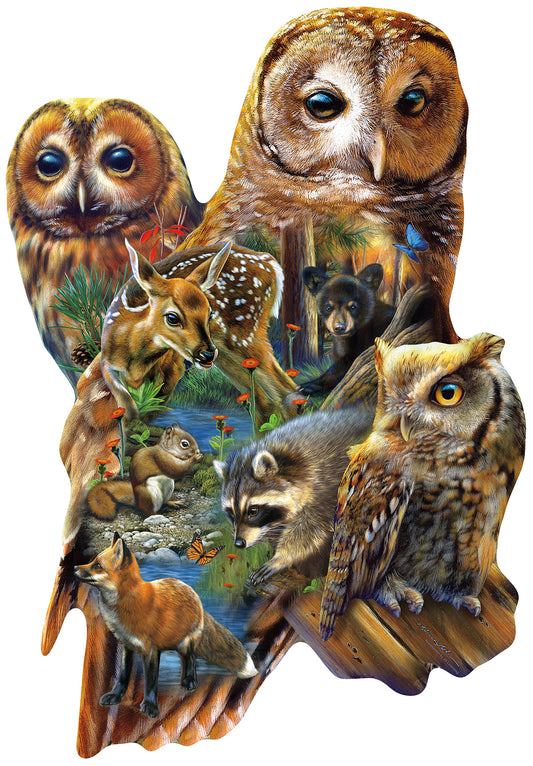 Forest Owls - Shaped 1000 Piece Jigsaw Puzzle
